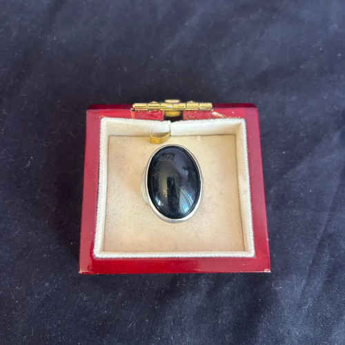 Vintage silver 925 ring with black stone used