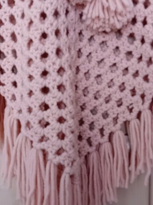 Χειροποίητο πλεκτό poncho boho με κρόσια one size σχεδόν αφόρετο