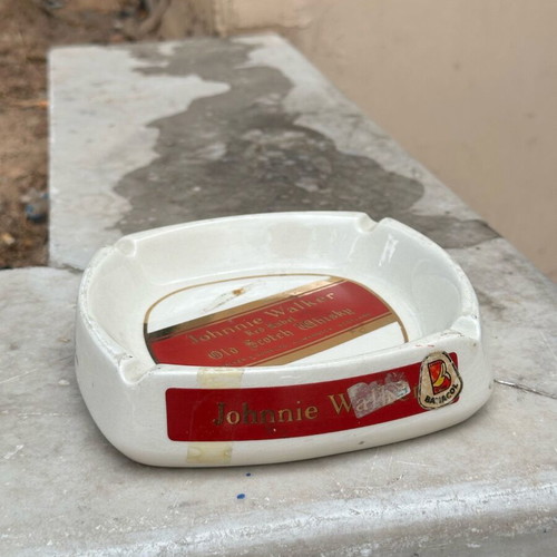 Johnnie Walker Red Label Ceramic Ashtray used, vintage barware