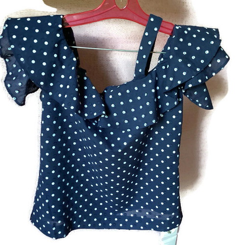 J. Crew Navy Blue Polka Dot Ruffle Top like new, sleeveless blouse