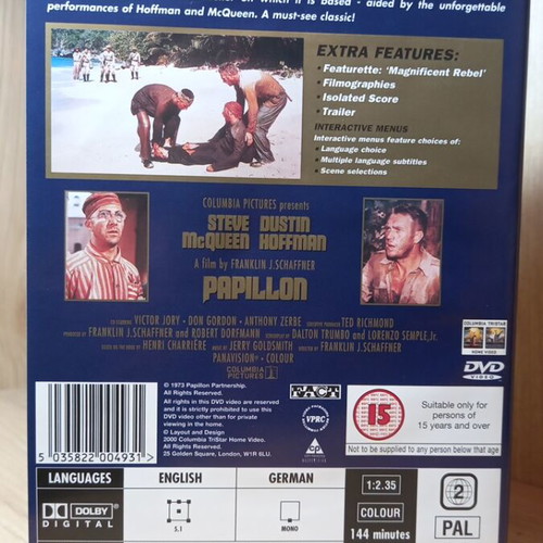 Papillon DVD like new with English subtitles
