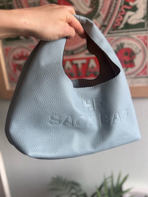 THE SACK BAG handbag and wallet new, baby blue and gray