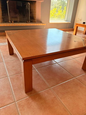 Coffee Table Set used, 3 pieces, solid wood with metal details