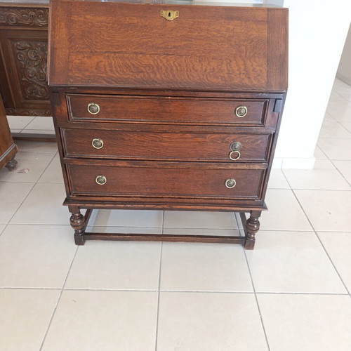 English Oak Bureau vintage used, solid wood 1920s-1930s