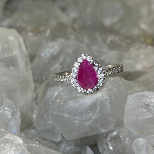 Silver ring with natural ruby and moissanite, new