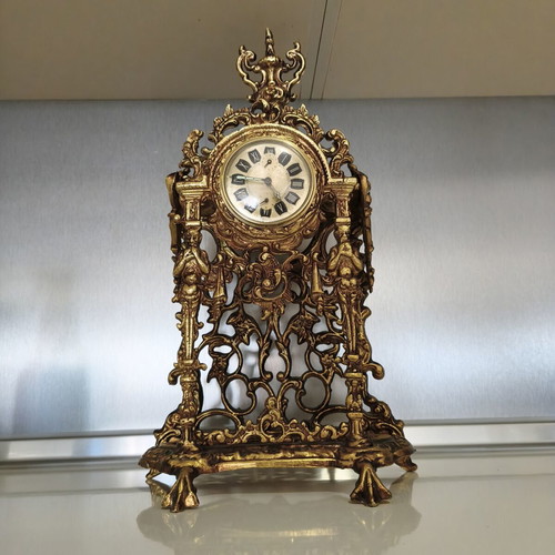 Vintage Peter Baroque style brass table clock used