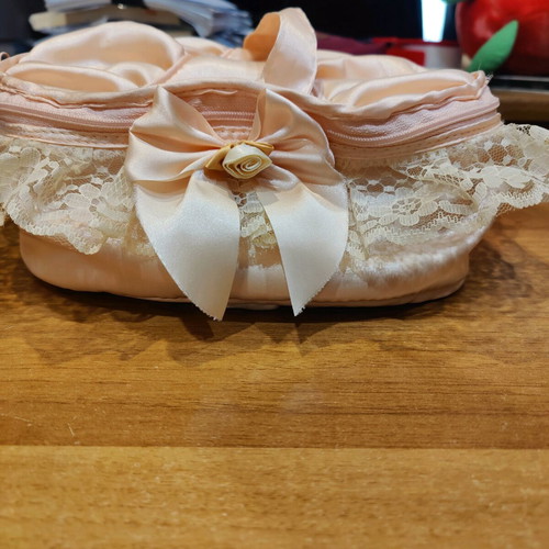 Satin toiletry bag with lace like new