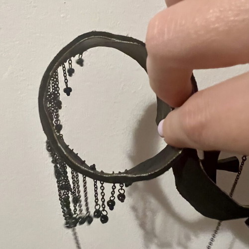 Black suede-style double bracelet with chain hand jewelry