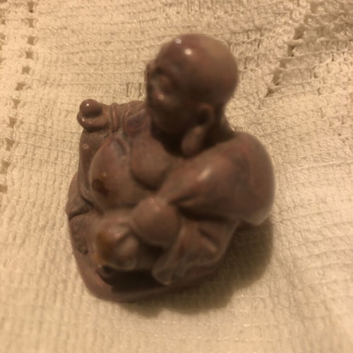 Vintage carved Laughing Buddha figurine used, soapstone, height 5 cm