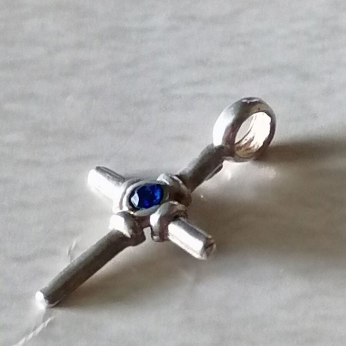 Silver 925 Cross with Blue Zircon New