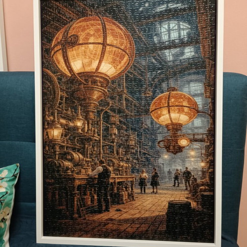 Puzzle 1000 pieces like new with white wooden frame 50x70 cm