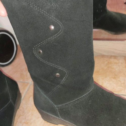 Fabric boots with fur like new, black, size 37