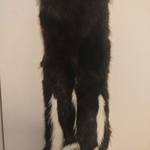 Real fur scarf like new, dark brown with white