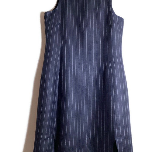 Classic dark blue linen dress with stripes FIDÈLE