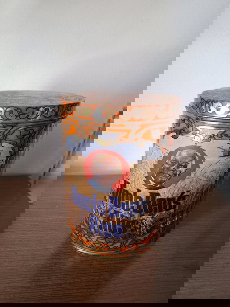 Large cylinder metal canister, Uncle Ben's rice tin