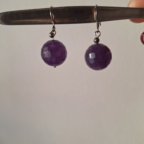 Handmade silver 925 dangling earrings with amethysts used