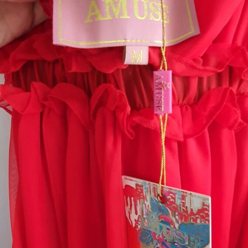 Amuse Maxi Dress New With Embroidered Flowers Red M
