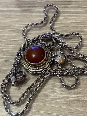 Silver gold 925 necklace used with vintage carnelian 60 cm