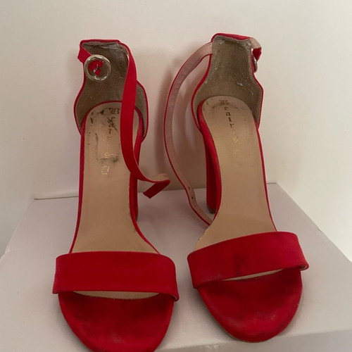 Women's red suede high heel sandals used, size 37