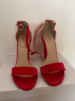 Women's red suede high heel sandals used, size 37