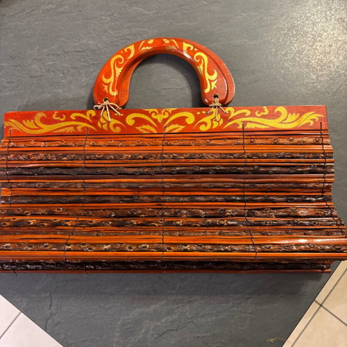 Handmade wooden bag new, beige and brown handbag