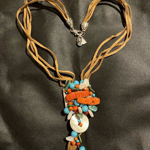 Handmade Boho Necklace like new with colourful beads and semi-precious stones