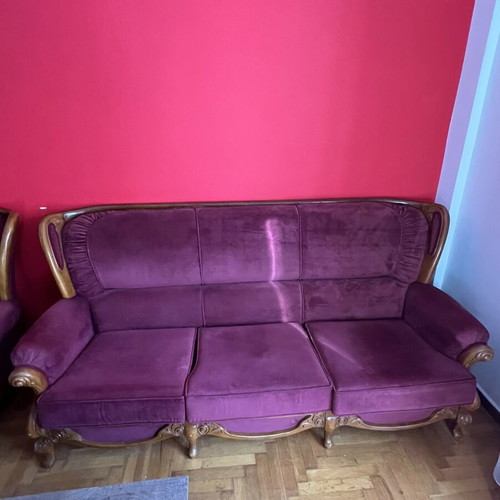 Solid Walnut Sofa Set 1960s with Three-Seat, Two-Seat, and Armchair Like New