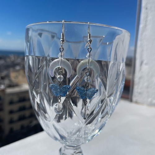 Celestial Skycore earrings like new, handmade, white and blue