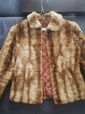 Handmade synthetic fur jacket, beige and brown, size S