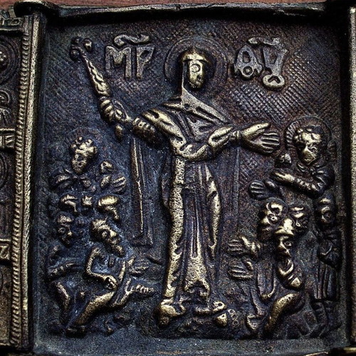 Solid Bronze Religious Triptych Icon from 1800s used