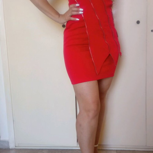Mini strapless red dress with decorative zippers size S like new