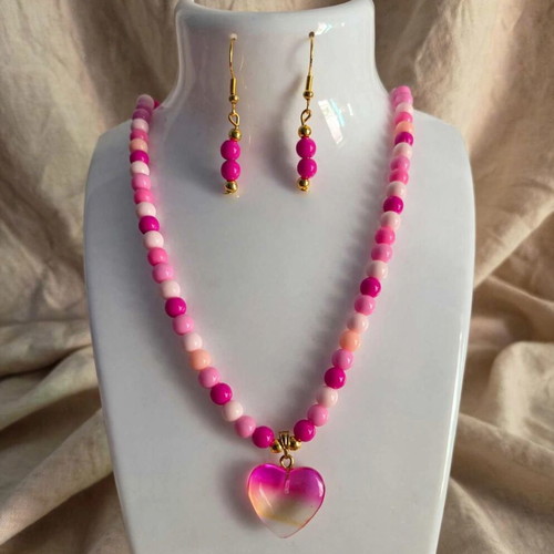 Handmade pink summer necklace and earrings set new