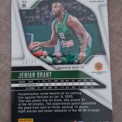 Panini Prizm Euroleague 2025 Jerian Grant card new