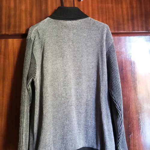 Men's knitted cardigan black with gray and leather details size M new