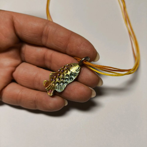 Silver 925 necklace new, fish design with waxed cord