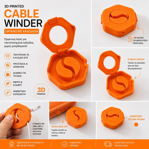 Cable Winder 3D Printed new, orange cable organizer