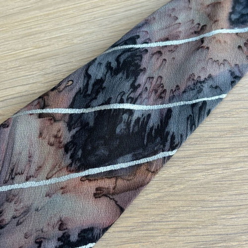 Handmade tie new from 100% pure silk with painted blue and brown designs