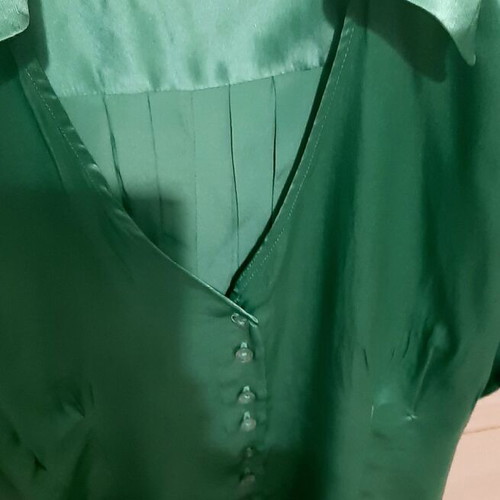 Zara silk satin blouse top, green, large