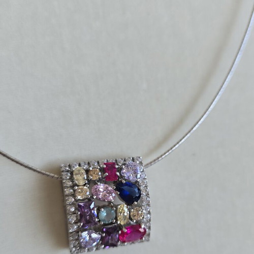 Silver 925 necklace with multicolored zircon stones, 42 cm