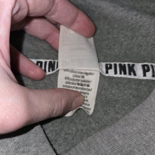 PINK Victoria’s Secret grey cropped hoodie with lace-up sleeves, like new, size M