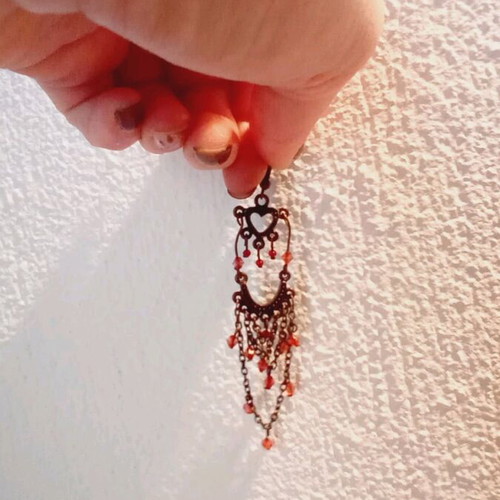 Boho earrings used with red stones, dangle