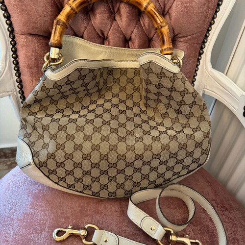 GucciGG Canvas Bamboo Peggy Hobo used Gucci bag