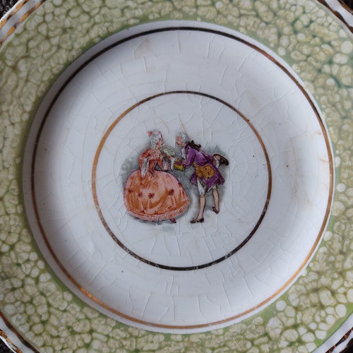 Vintage Minoan porcelain plate used, classic dance design, 16.5 cm