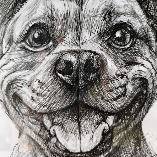 Handmade Art Smiling Staffordshire Bull Terrier Dog in Frame like new