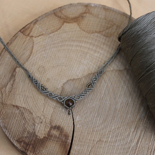 Macrame necklace khaki with tiger eye stone new