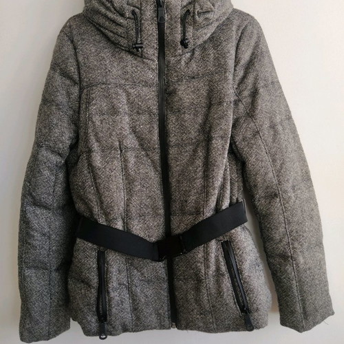 Grey down jacket Zara used, with belt and zipper details