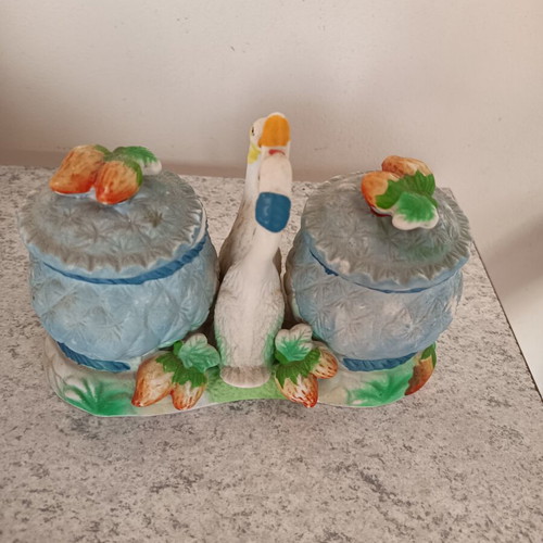 Vintage ceramic set with geese and strawberries used