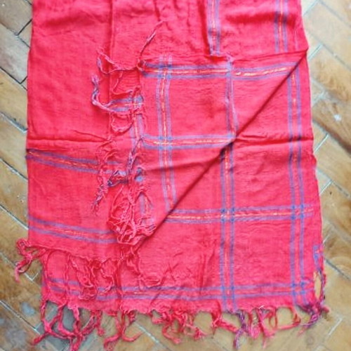 Vintage scarf like new, fine Indian cotton, red checkered