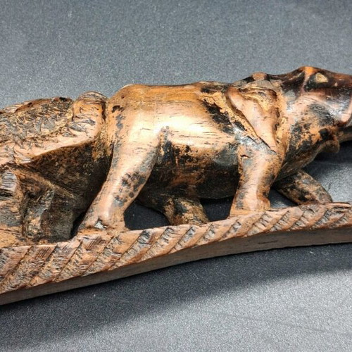 African Wood Carving Elephant Parade Tusk Used, 40 cm