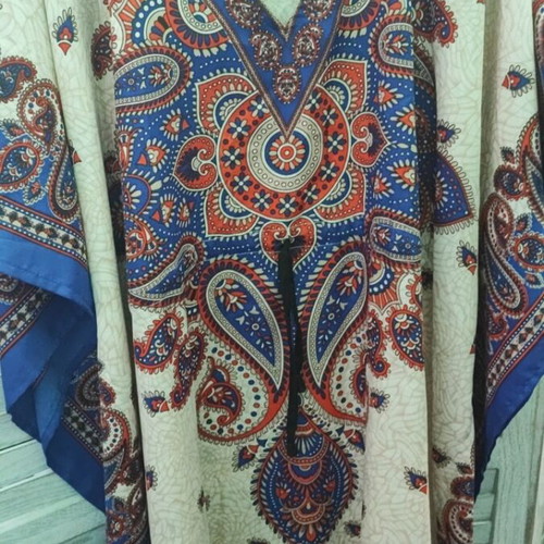 Rima Beachwear short kaftan 150cm blue with red paisley